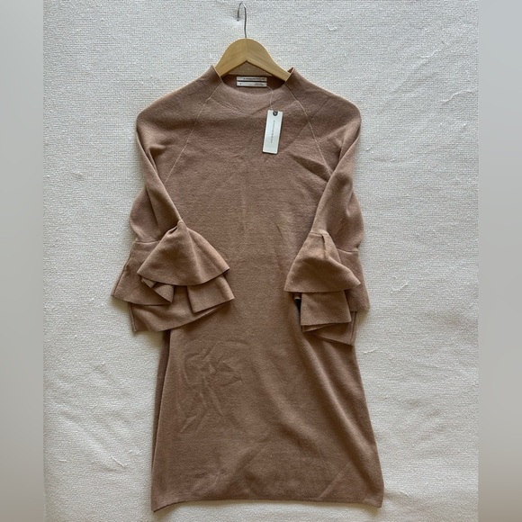 Anthropologie Dresses & Skirts - Anthropologie NWT Tan Knit Sweater Dress With Bell Sleeves